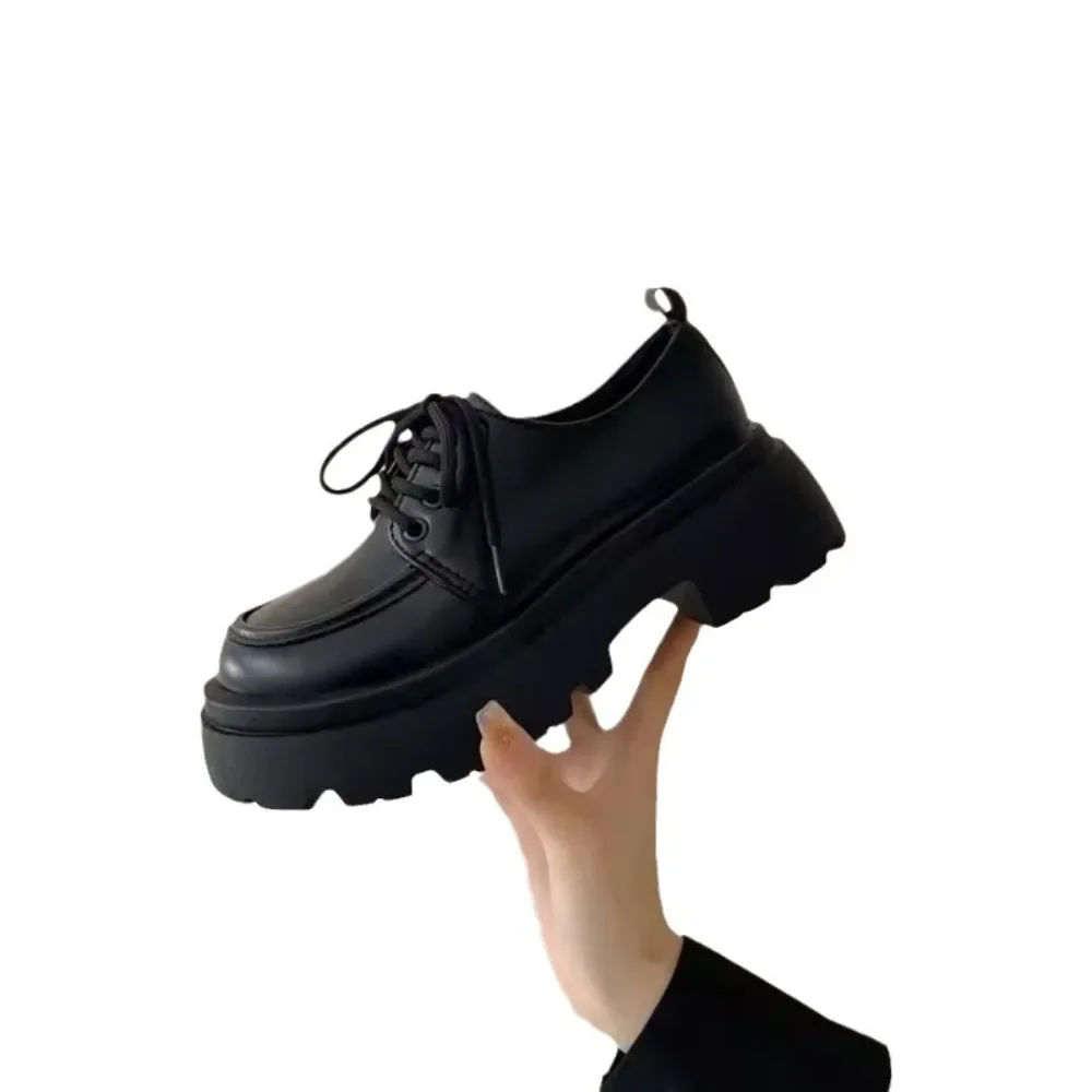 Thick Soled Small Leather Shoe Womens New Spring Versatile Black Single Shoes Sponge Cake Loafers Shoes for Women Platform Pumps