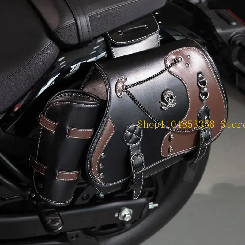 

652F 1 Pair Travel Luggage Storage Bag Saddlebag Motorbike Accessories Tool Bag Retro Punk Saddlebag PU Side Bag