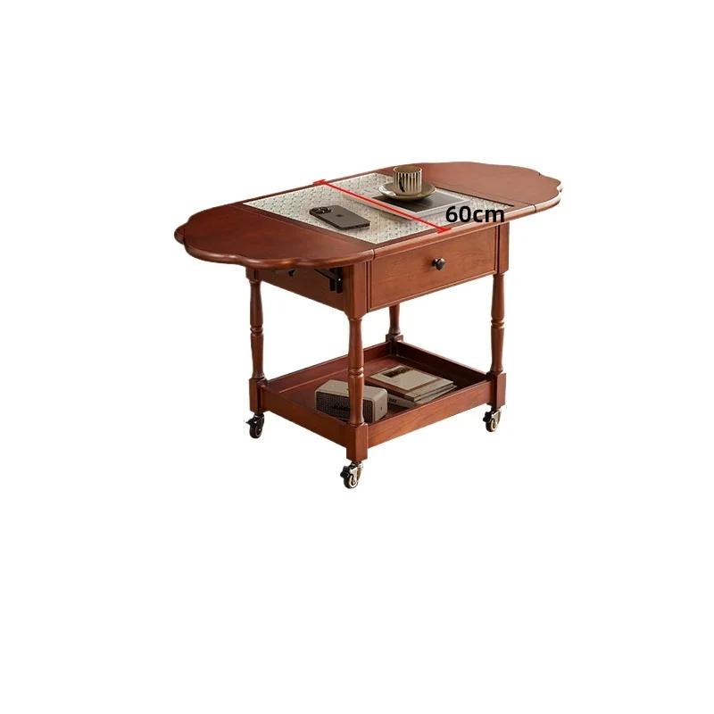

*French Retro Style Living Room Home Flower Coffee Table Solid Wood Multi-functional Living Room Movable Side Table