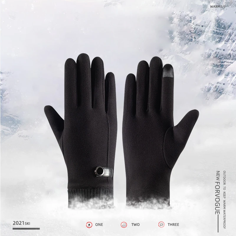 Herren-Winter-Touchscreen-Handschuhe, modisch, schlicht, mit Samt, Thermo-Fahrradhandschuhe, winddicht, warm, für Outdoor-Sportarten, Fahrhandschuhe