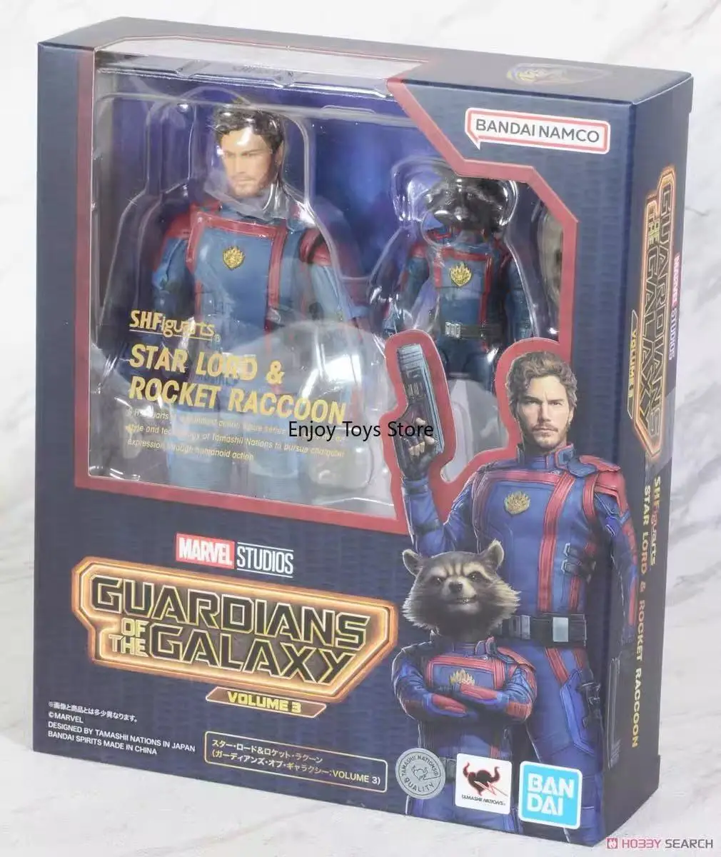 

В наличии Bandai SHF Стражи Галактики 3-звездный Лорд Ракетный Енот Модель игрушки