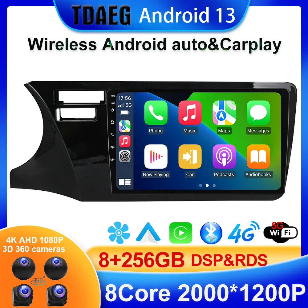 Lecteur vidéo de voiture stéréo Android 13 pour Honda City, 2014, 2015, 2016, limitation, navigation GPS, DSP, caméra 2017 °, BTpig, capture d'écran, 360