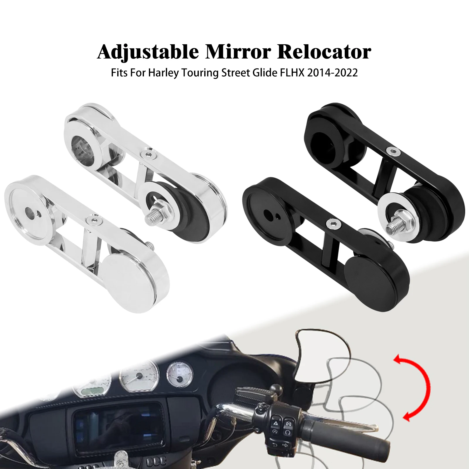 

Black/Chrome Motorcycle Adjustable Drop Mirror Relocator Mount For Harley Touring Street Glide CVO Special FLHX 2014-2022 Model