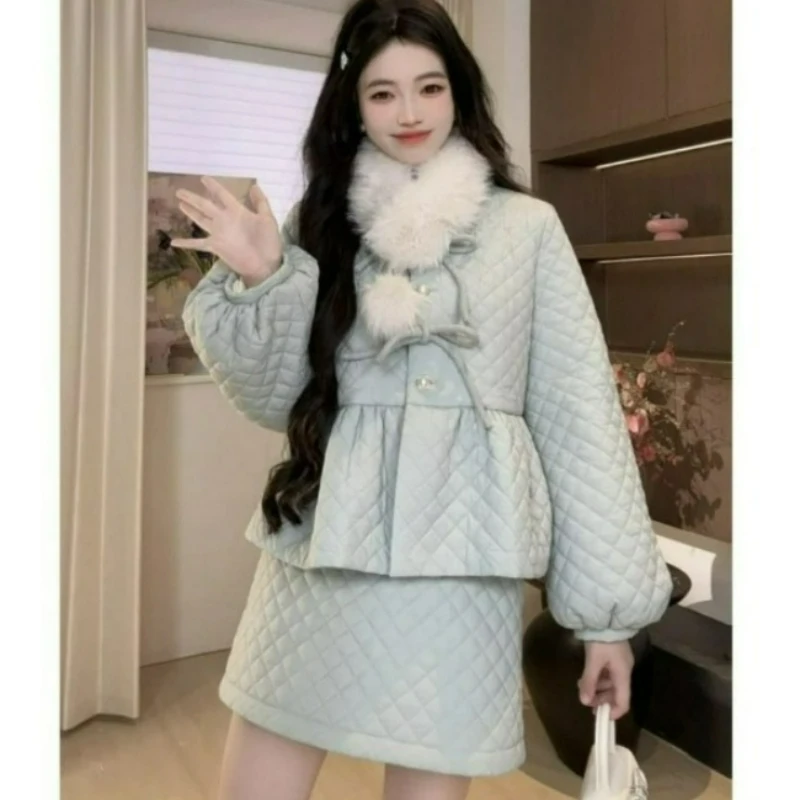 Fashionable Light Thin Single-breasted Cotton-padded Outerwear Skirt Totaling Two Pieces 2026 Winter New Cotton-padded Coats Set