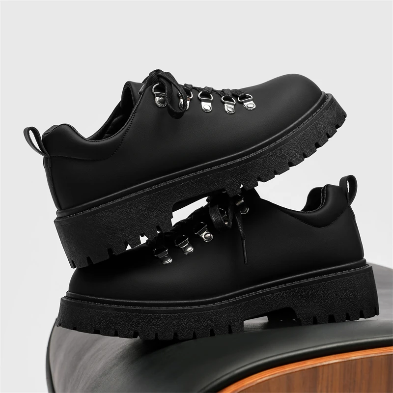 

Business Office Dress Black Trendy Footwear Mans England Style Men's Casual Platform Shoes Lace-up Original Leather Oxfords Shoe