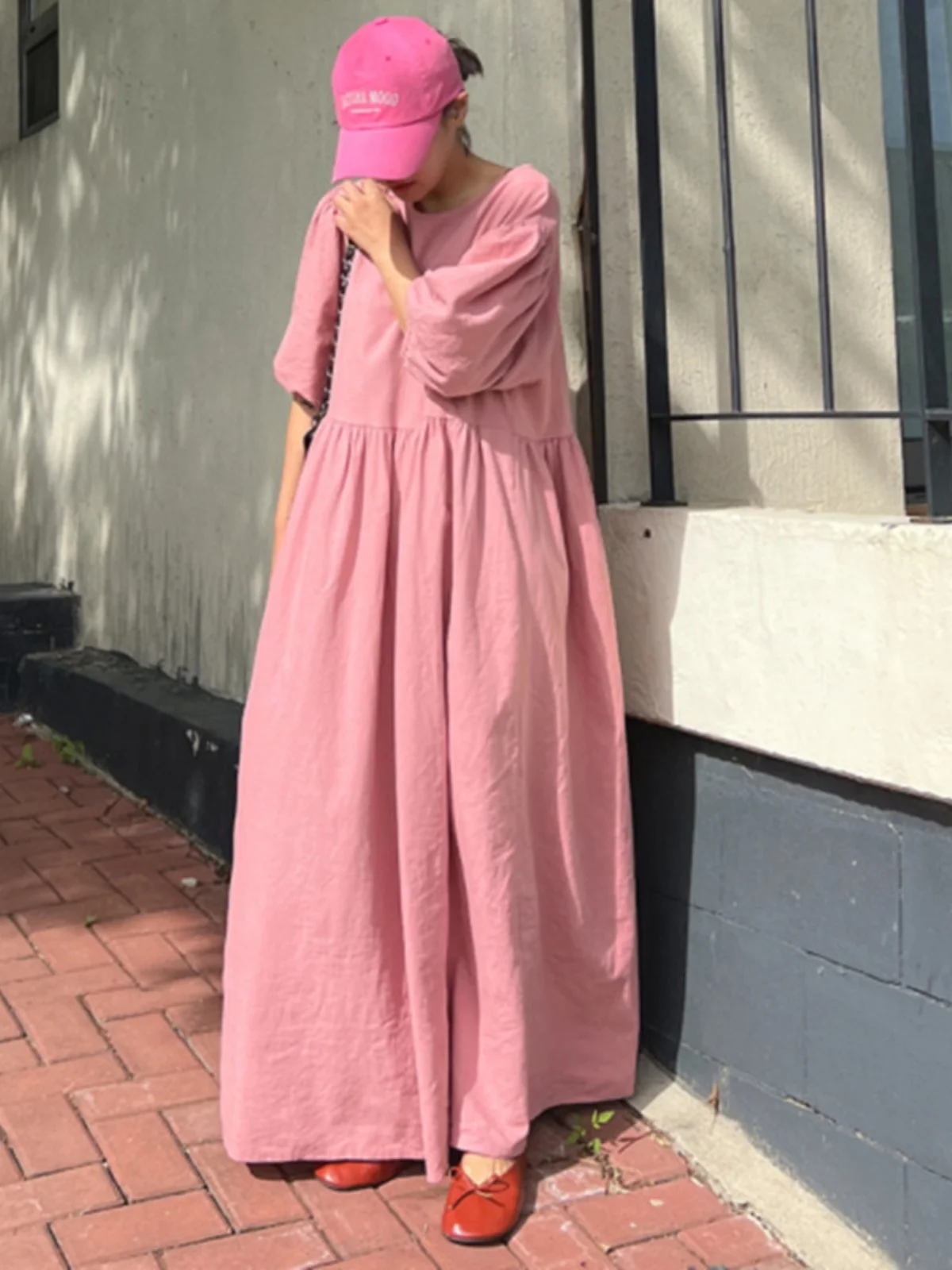 

Summer New Cotton Linen Knee-Length Doll Dr Women's Loose plus Size Faion Casual Lazy Sle Skirt Spring Autumn Wear