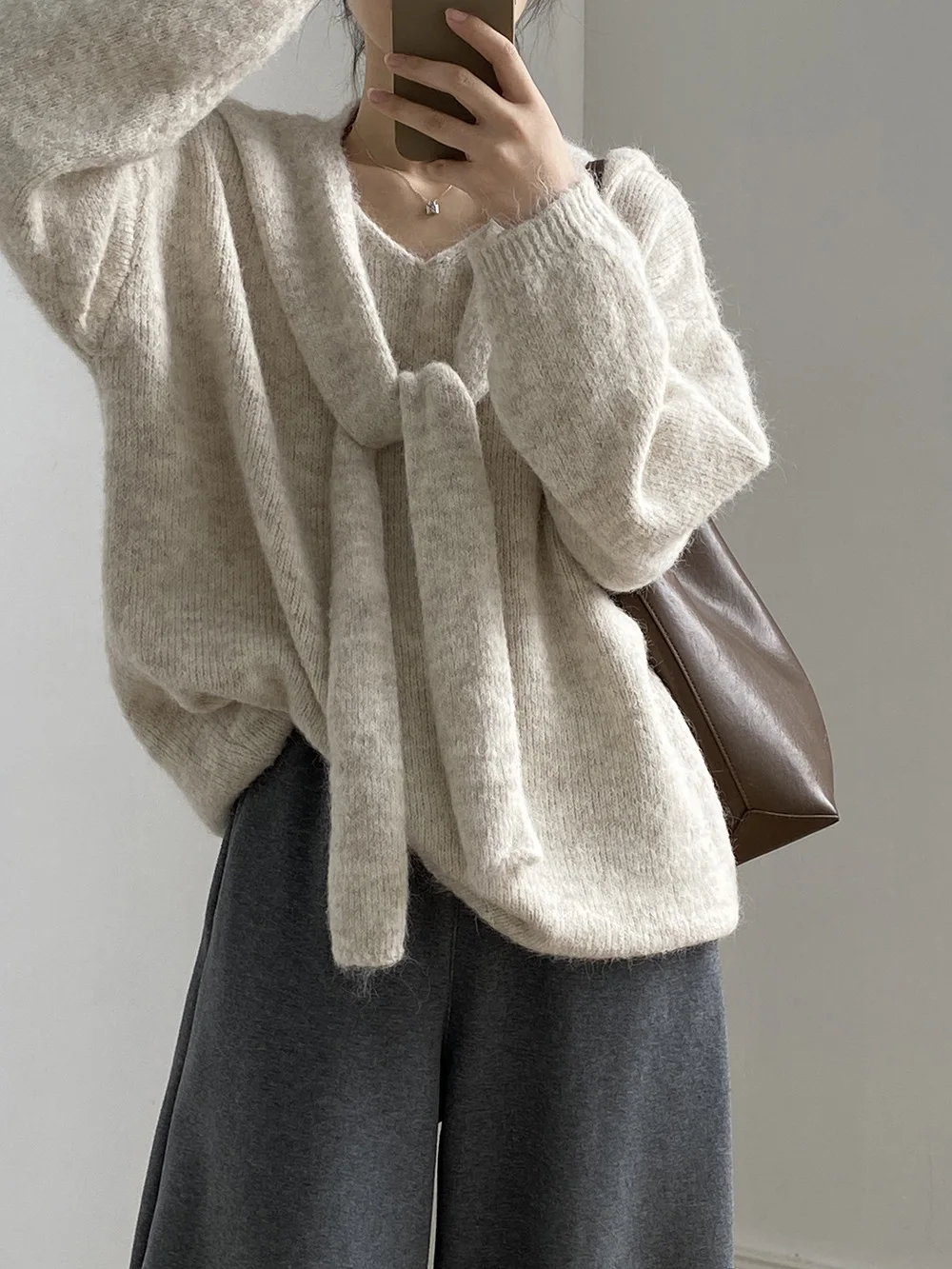 

Fashion Set of Two Pieces Fashionable and Lazy Style Scarf Pullover Sweater Women's Inner Layer Winter Knitted Top