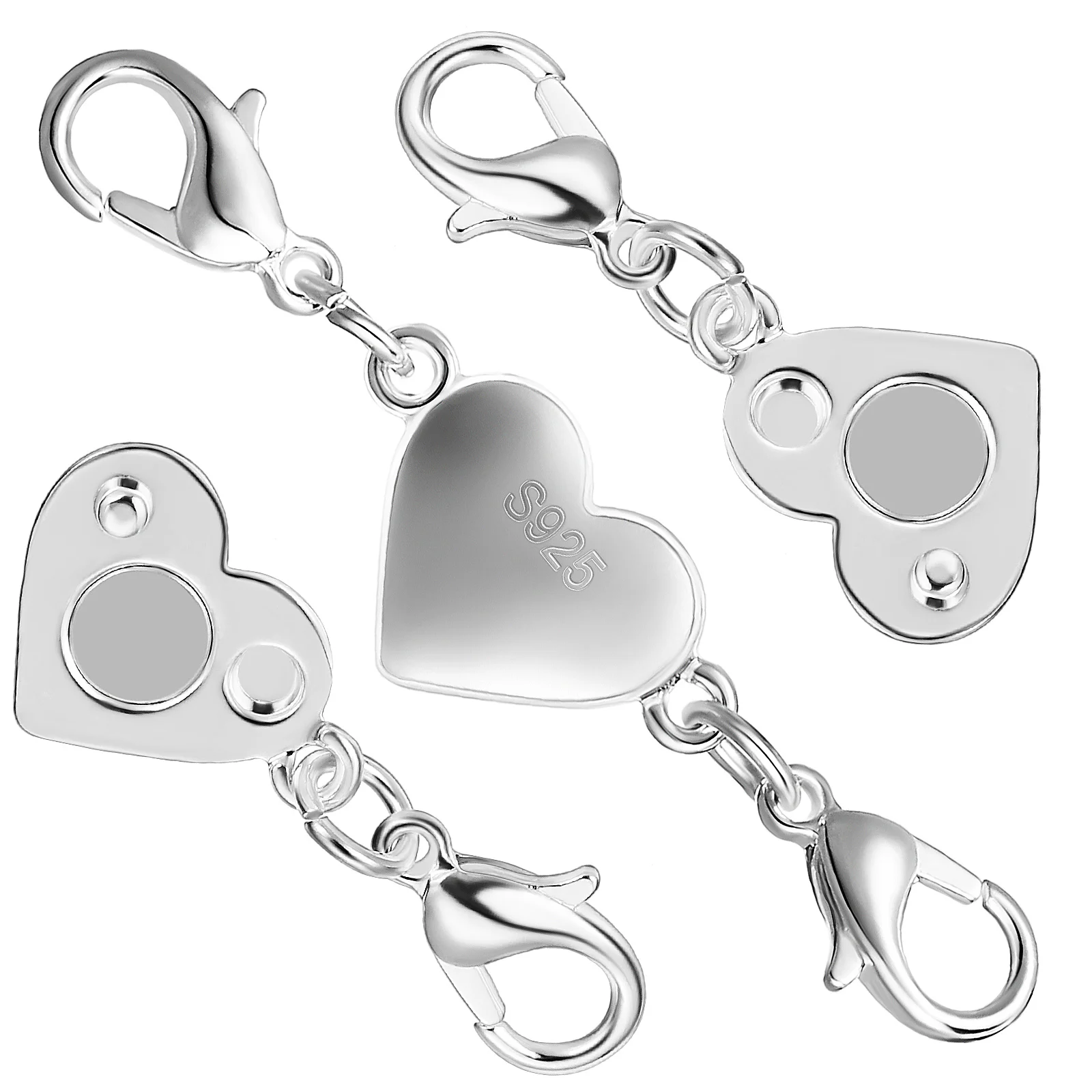 2 Pcs Heart Shaped Magnetic Clasp Chain Jewelry Connector Buckle Necklace Clasps 925 Silver For Necklaces Closures