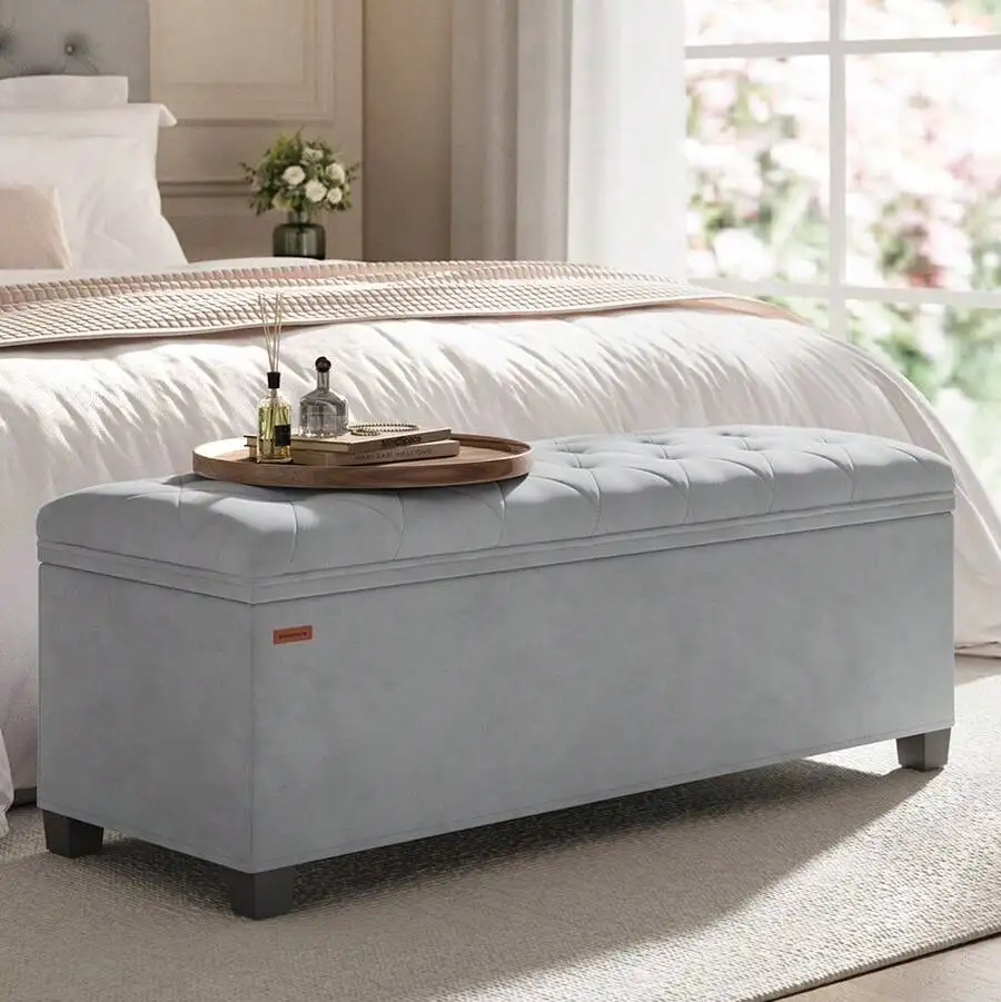 Stylish Storage Ottoman Bench With Sturdy Legs, Large Hidden Storage Holds Blankets Toys, Weight Capacity Up To 660 Lbs, Multi U