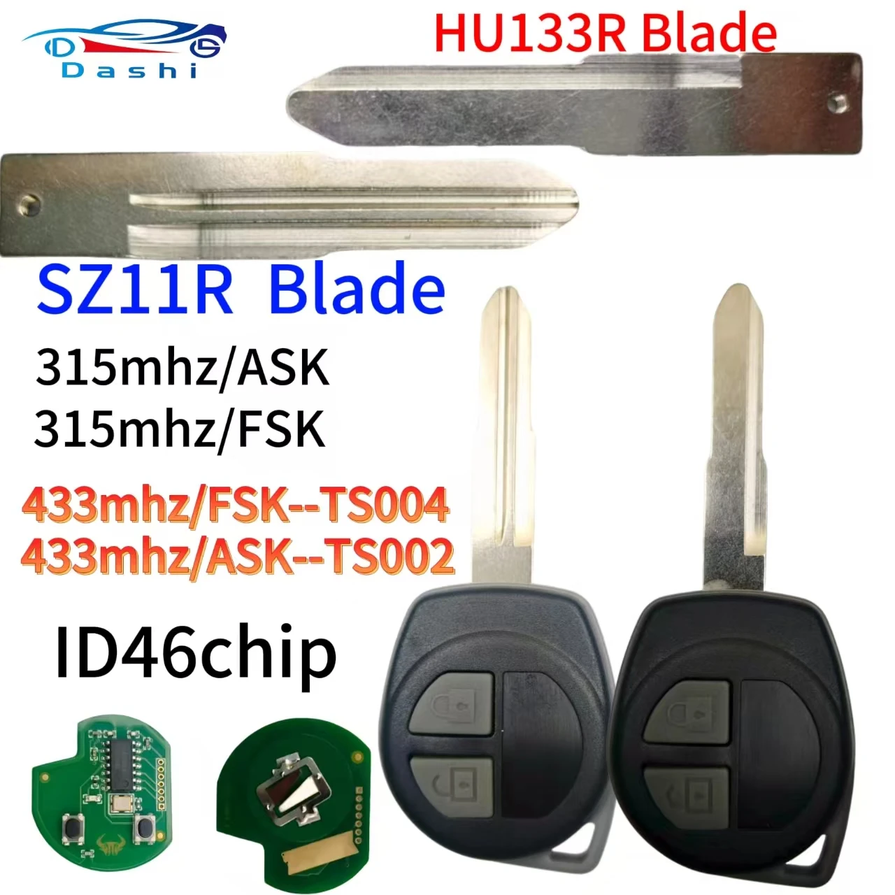 Da Shi   for Suzuki Aerio Jimn Igins Alto SX4 Vauxhal Car Remote PCF7936 ID46chip 315/433mhz fsk/ask SZ11R/HU131R blade