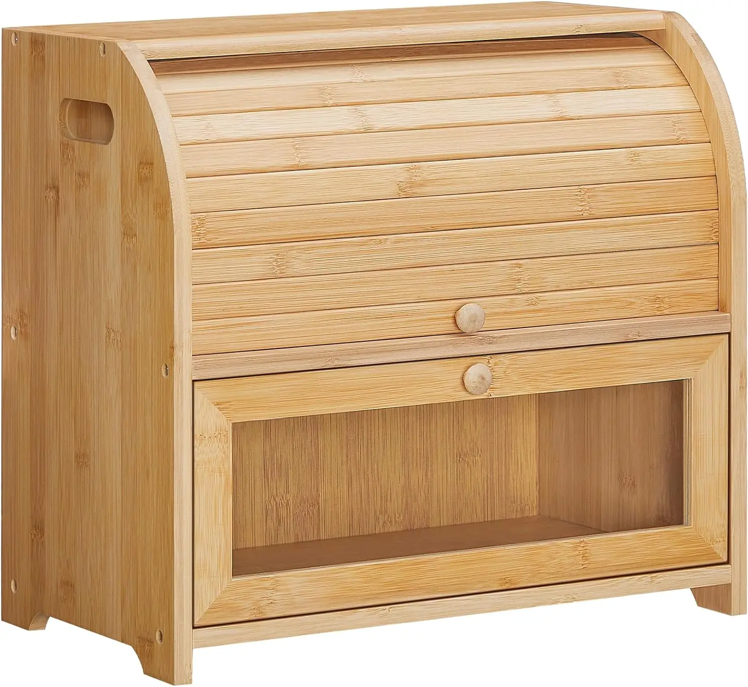 

Bread Box, Natural Bamboo Bread Box for Kitchen Countertop, 2 Tier Roll-Top Bread Bin, Food Box, Cabinet, for Kitchen, Dining