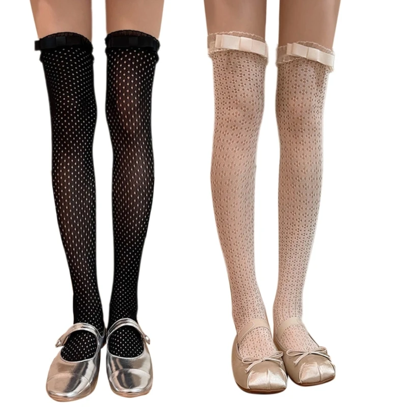 

Womens Thigh High Stocking Lace Top Stockings Silky Stocking Tights for Womens Girls Knee High Eyelet Socks