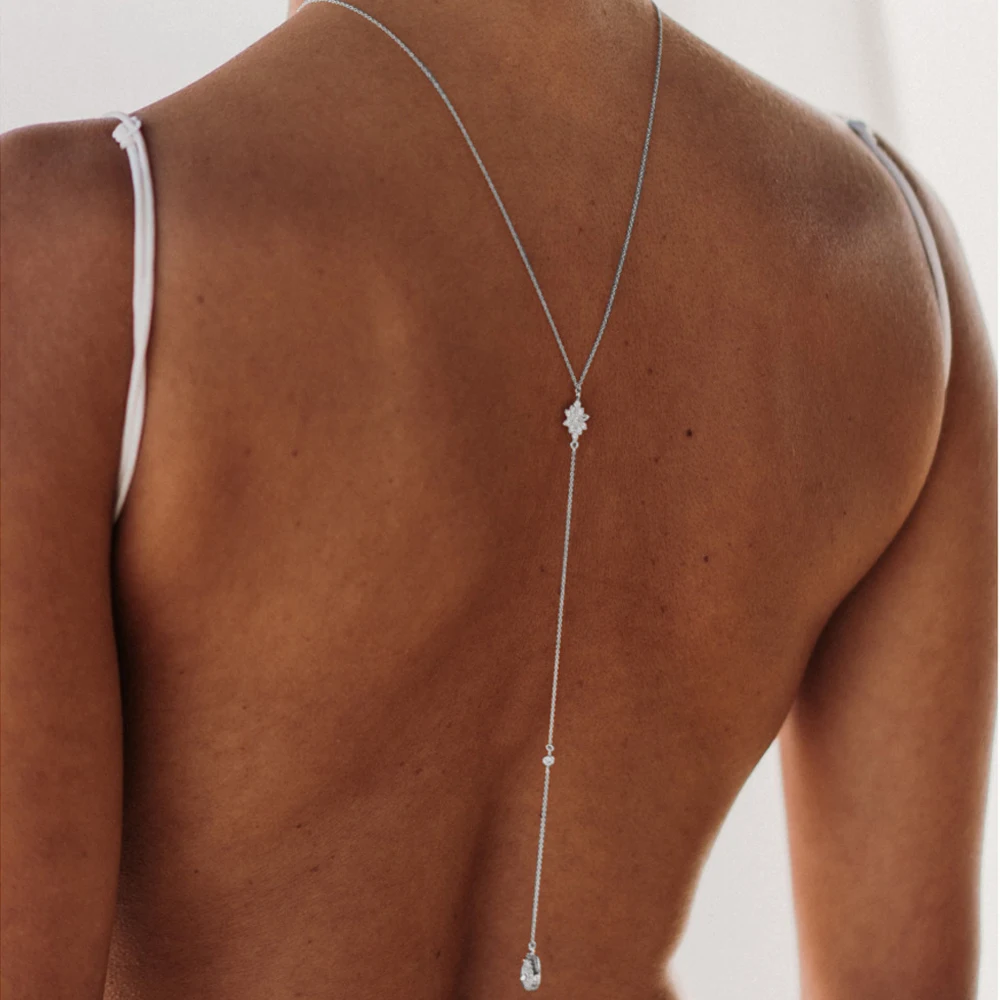 Body Jewelry For Backless Dress - Luxury Zircon Water Drop Back Chain
