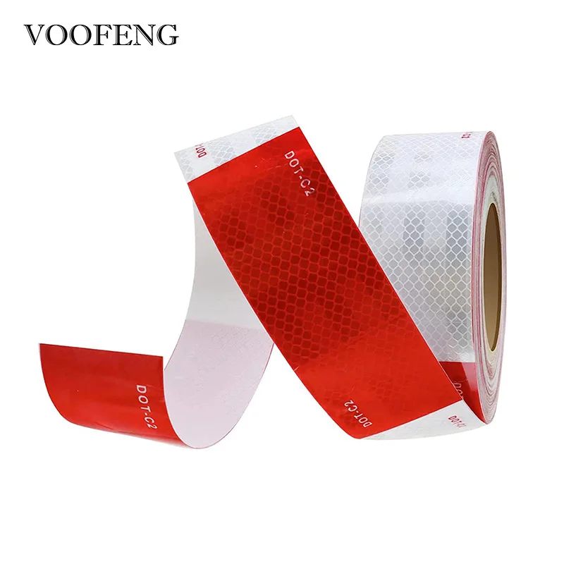 

VOOFENG High Visibility Red White PET Prismatic Reflective Tap Printing DOT-C2 Warning Tape for Truck Car Trailer
