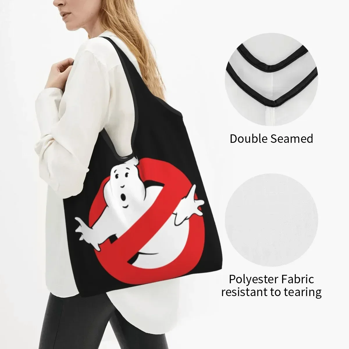 Kawaii Ghostbusters Shopping Tote Bag Portable Supernatural Comedy Film Grocery Shopper Shoulder