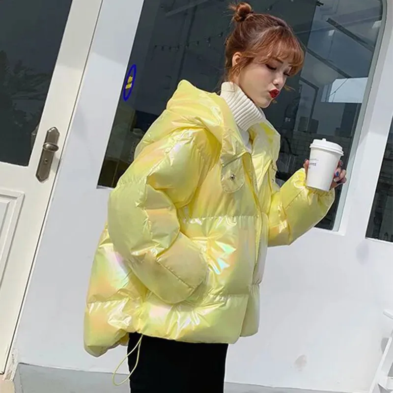 Women\'s Down Cotton Jacket Forward Short Back Long  Winter New 2023 Colorful Internet Celebrity Glossy Loose Coat Bread Clothes