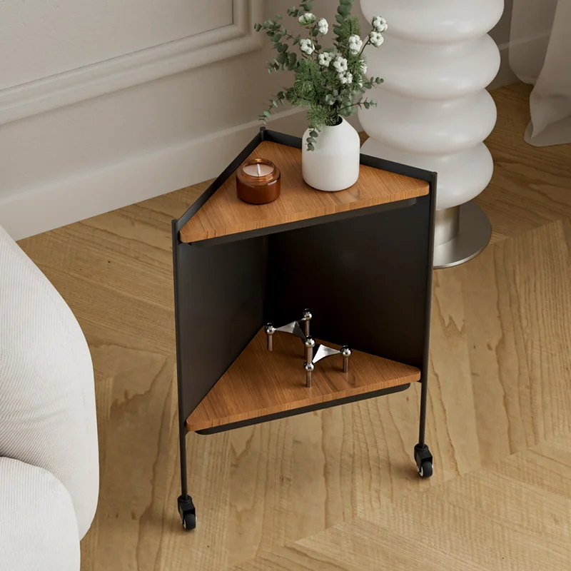 

Iron + Wood Triangular Storage Rack Movable Small Trolley Nordic Sofa Side Table Corner Storage Table Stable Bedside Cabinet