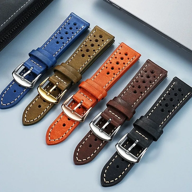 

18mm 19mm 20mm 21mm Breathable Men's Retro Leather Watch Strap for Omega Citizen Timex Tissot Vintage Cowhide Watchband
