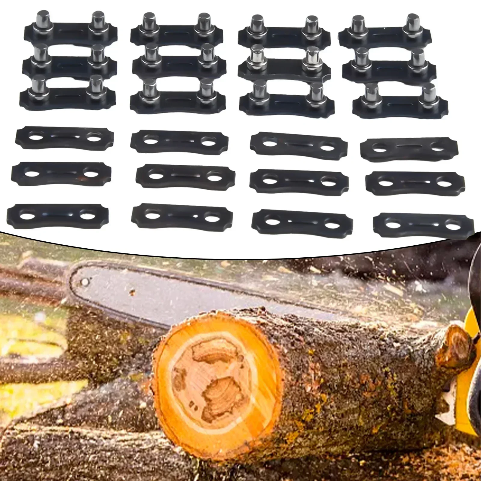 Chainsaw Chain Links Conectores, Tie Straps para Chainsaw, correias predefinidos, Metal Garden Power Tools, 3/8 LP 0,050 Polegada, 12Set