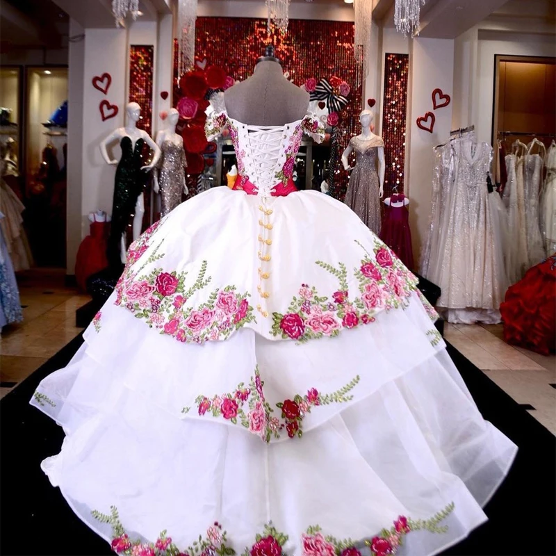 Vestido de quinceañera con apliques blancos, dulce vestido de princesa para fiesta de baile, 15