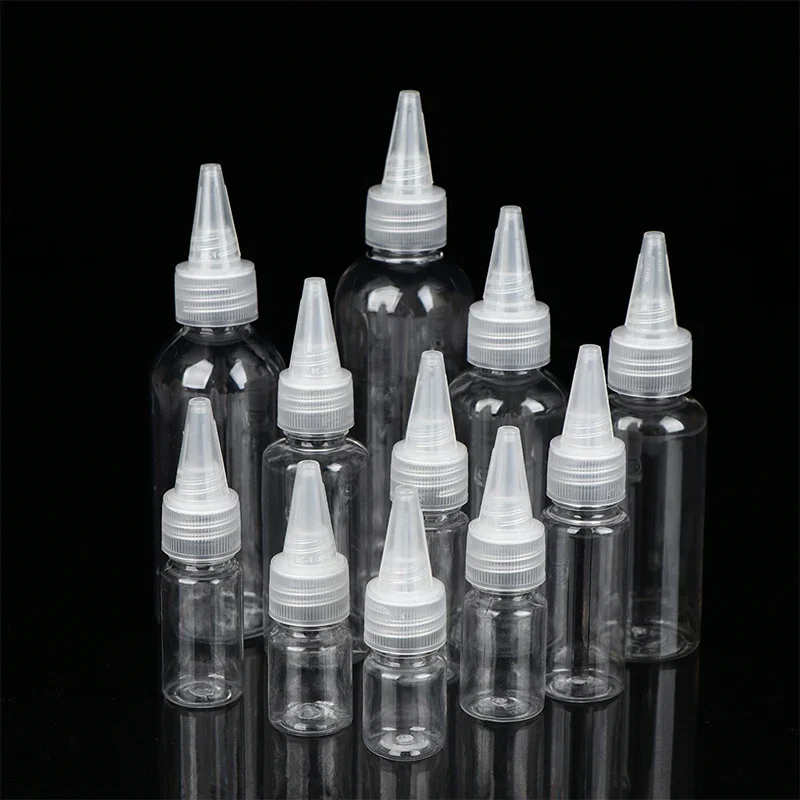 Przezroczysta butelka z zakraplaczem 3-100ml, pusta, plastikowa, wielokrotnego użytku, z dyszą i nakrętką, butelka do wyciskania, pojemniki na tusz do tatuażu/pigment.