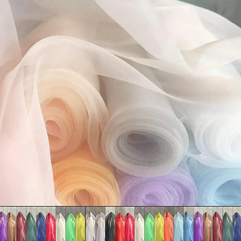 High Density Organza Fabric for Wedding Dress, Imitation Silk Fabric, DIY Handmade Accessories, Transparent Yarn, 5m Lot