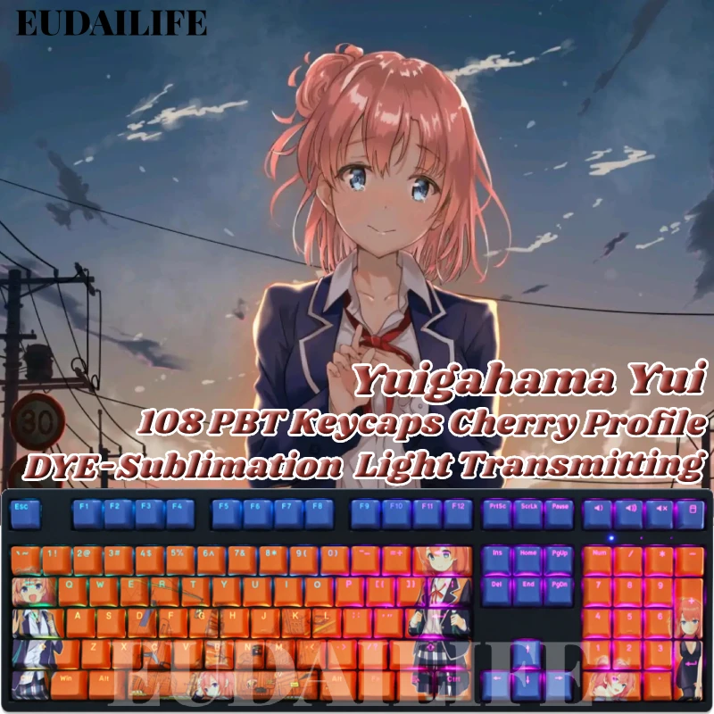 

Yuigahama Yui 108 Keycaps PBT My Youth Romantic DYE Sublimation Light Transmitting Cherry Key Cross Switch Mechanical Keyboard