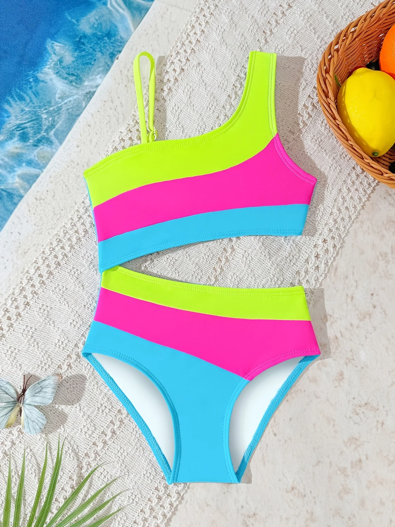 Sommerliche Freizeit-Bademode für Mädchen: Tank-Top-Badeanzug + Triangel-Badeshorts, einteiliger Badeanzug, farbenfroh und lebendig, geeignet für Mädchen im Alter von 3–8 Jahren, für Zuhause, Pool, Küste und Strand – Detail 1