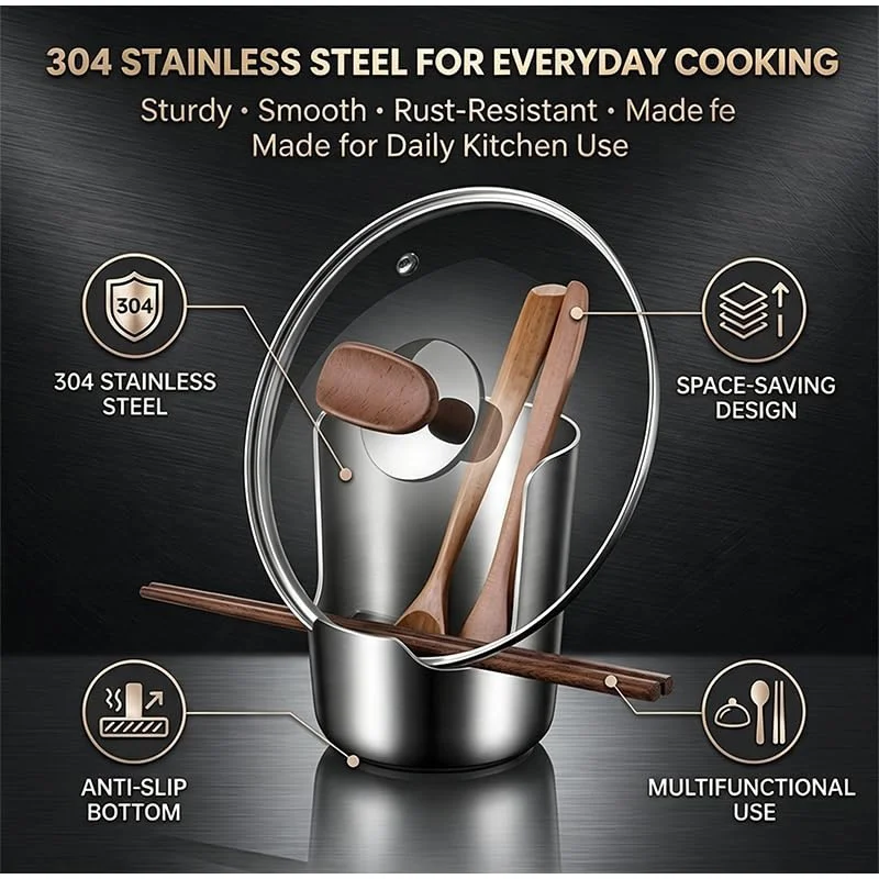 Multi Purpose Pot Lid Bracket 304 Stainless Steel Vertical Pot Shovel Spoon Chopsticks And Tableware Storage Rack Easy To Clean