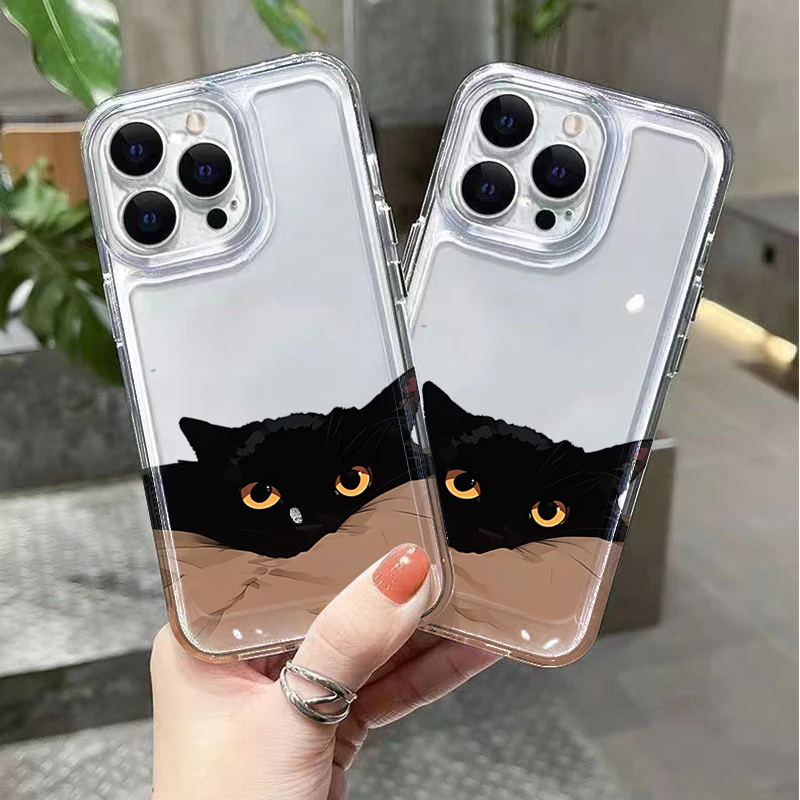 Cute Dumb Black Cat Couple Phone Case For iPhone 17 16 Plus 15 Pro 14 Pro Max 13 12 11 Air X XS XR 7 8 Plus 16E Shockproof Cover view 3