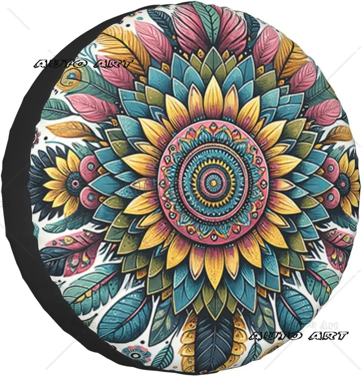 Spare Tire Cover for Rv Trailer Wheel Cover with Boho Mandala Sunflower Camper Spare Tire Cover
