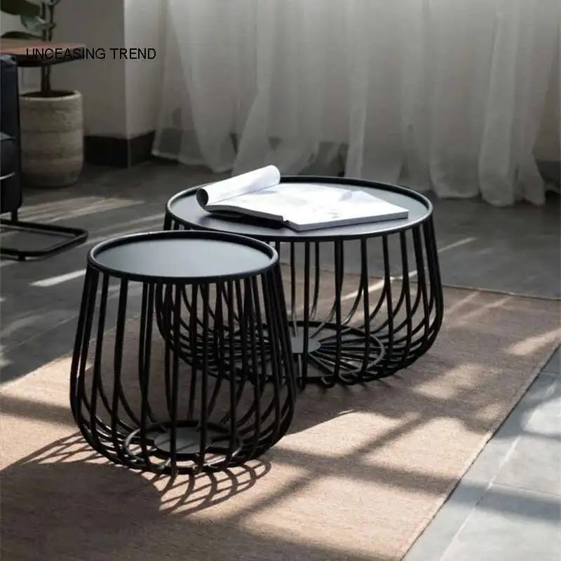 

Nordic simple black Iron Coffee Table for Living Room Industrial Style Creativity Table Small Apartment Round tea Table