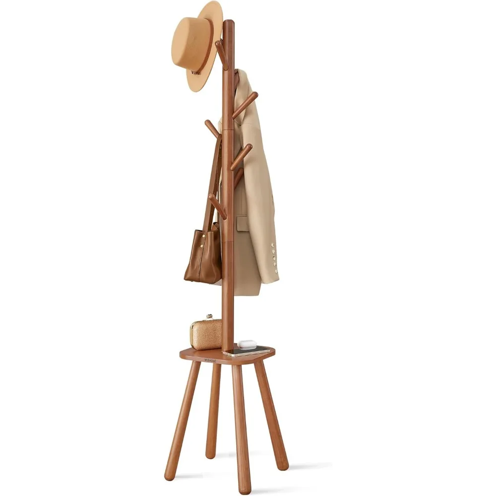 Coat Rack, Free Standing Coat Stand, Hall Coat Tree with 8 Hooks and Storage Shelf, 67.1 Inch Tall, for Coats, Hats, Bag