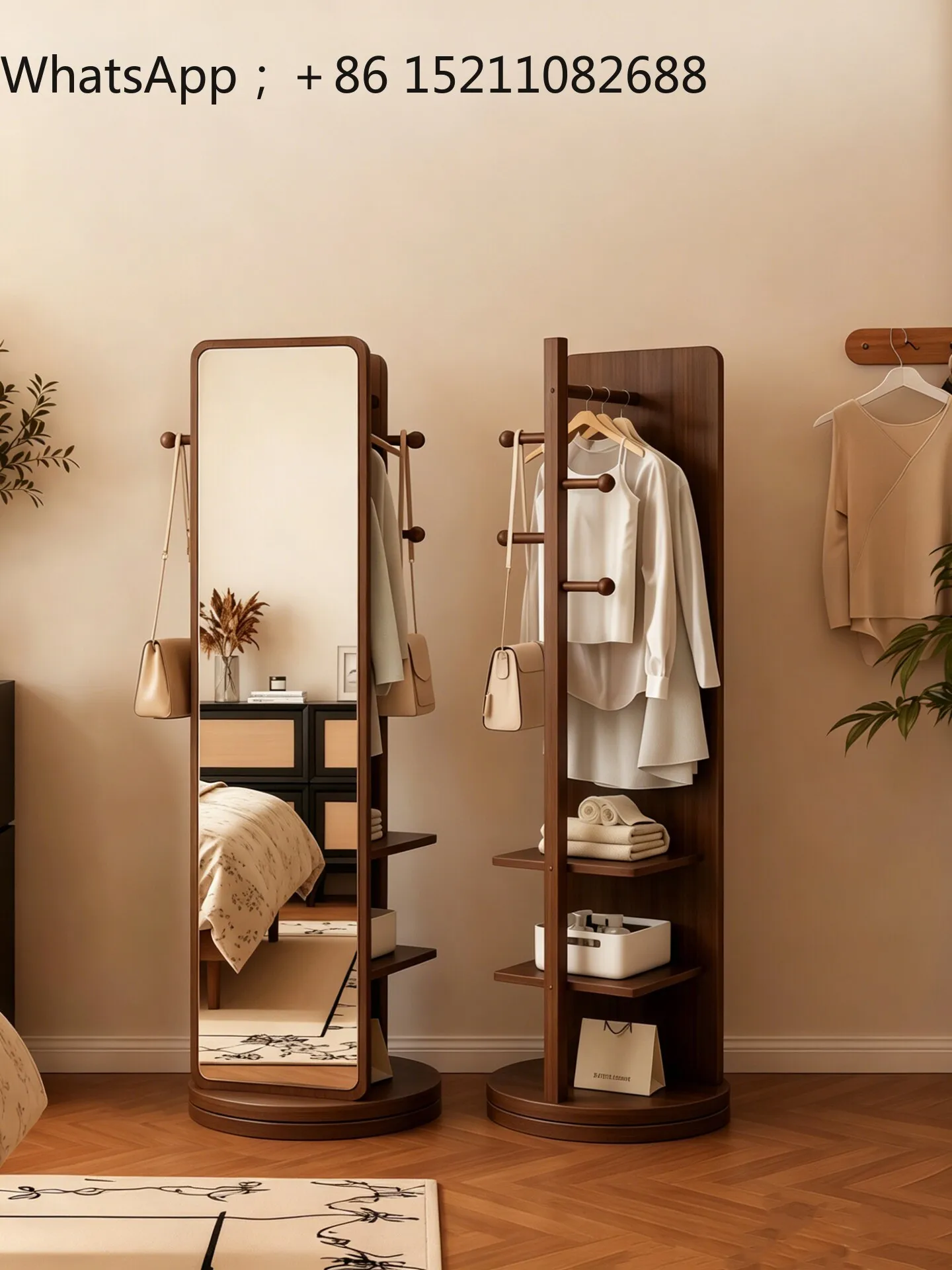LLY full body floor mirror household bedroom rotating movable fitting mirror hanger integrated full-length mirror