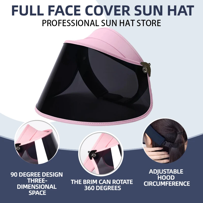 

Pink Golf Cap Sun Protection Anti-UV Wide Brim Hat Outdoor Sport UV400 Multi-function Casual Hat-360° Rotation Adjustable Visor