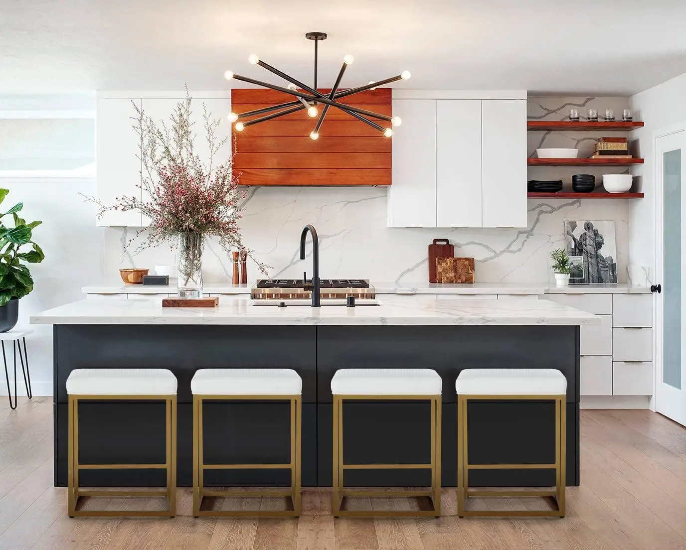 

Sophia & William White & Gold Bar Stools Set of 4 Counter Height 24" Bar Stools for Kitchen Counter,Upholstered Modern。