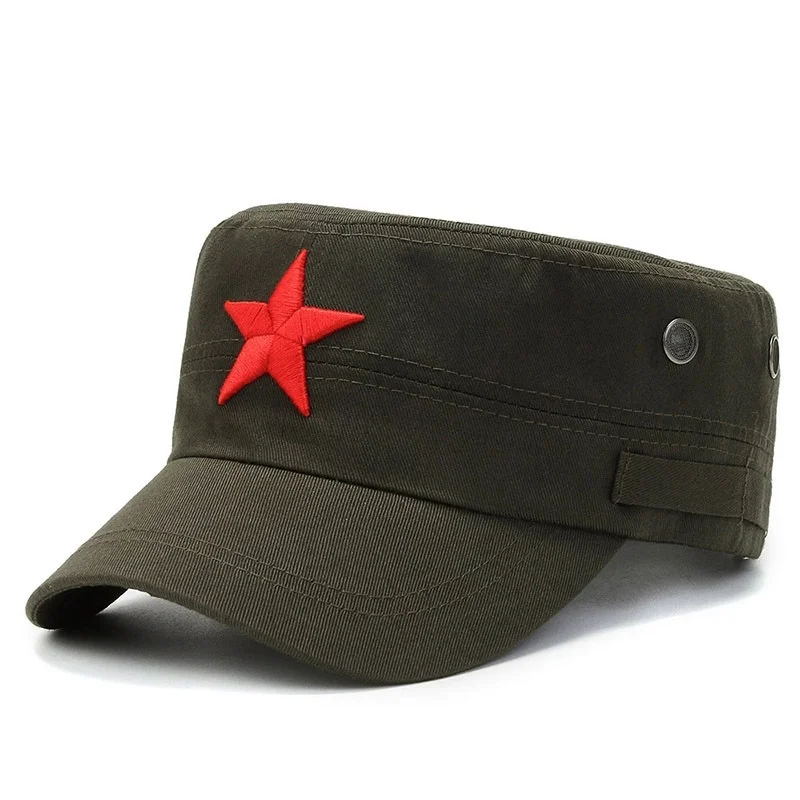 Men's Spring/Summer Red Pentagram Sunscreen Hat Sunshade Red Military Hat National Flag Military Hat Men's Flat Top Baseball Hat - Image 2