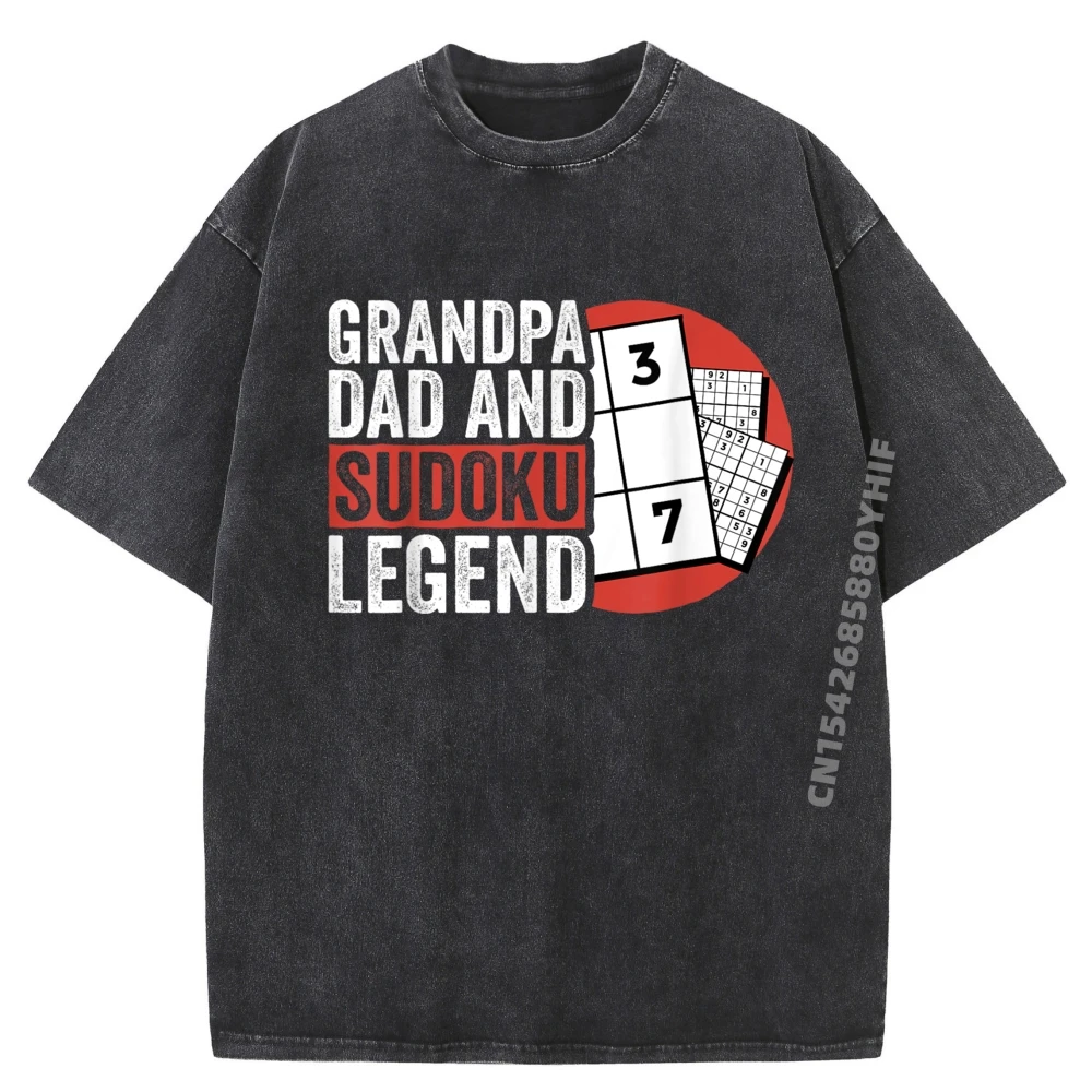 

Grandpa Dad And Sudoku Legend Classic Normal Printed T-shirts Men Youth Tops & Tees Retro Washed T Shirts