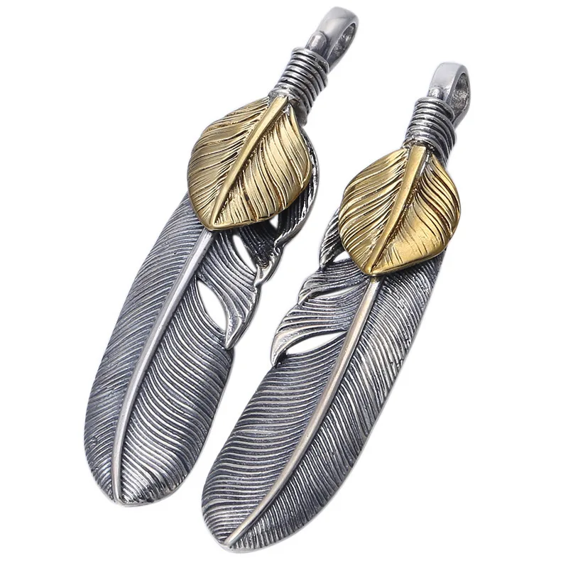 Factory wholesale S925 sterling silver men's classic retro Thai silver personality Eagle series golden feather necklace pendant