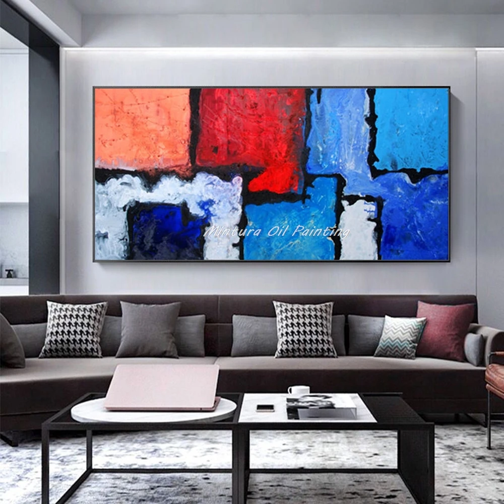 Mintura Large Handpainted Modern Abstract Texture Color Block Oil Paintings on Canvas Wall Art Picture For Living RoomHome Decor