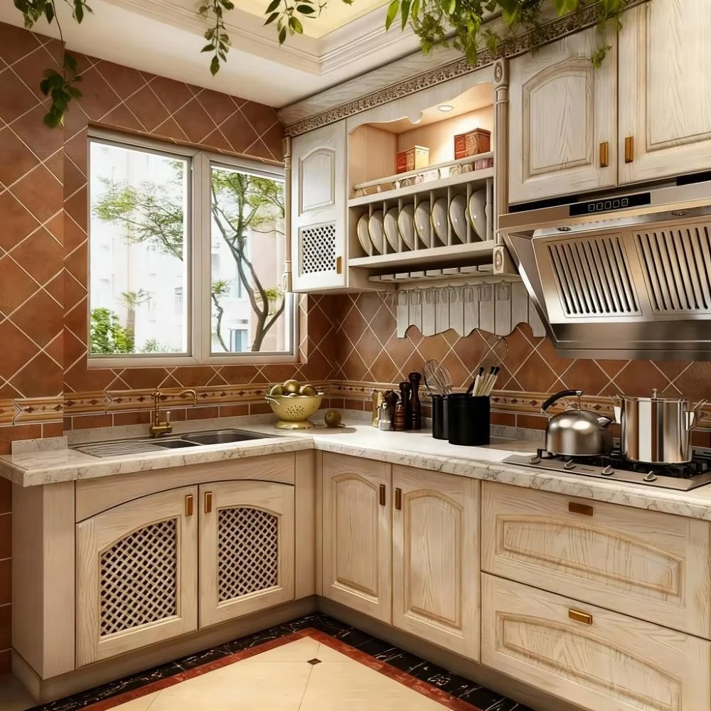 nc-French-Style Slid Wood Cabinets Custom Quartz Countertops Custom Whole-House Integrated Kitchens Light Luxury Wall Cabinets#