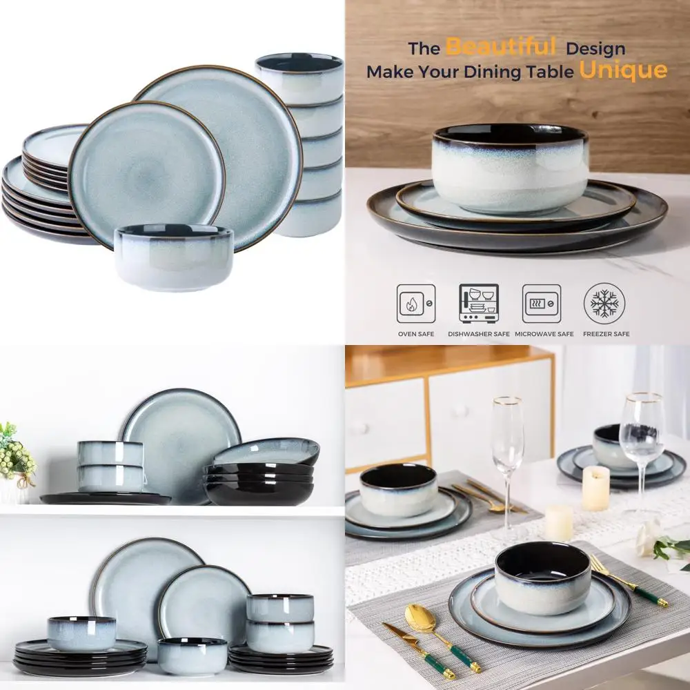

ceramic dinner plates set of 6, 10.5 inch handmade reactive glaze stoneware plates, rustic shape dinnerware dish set for kitche