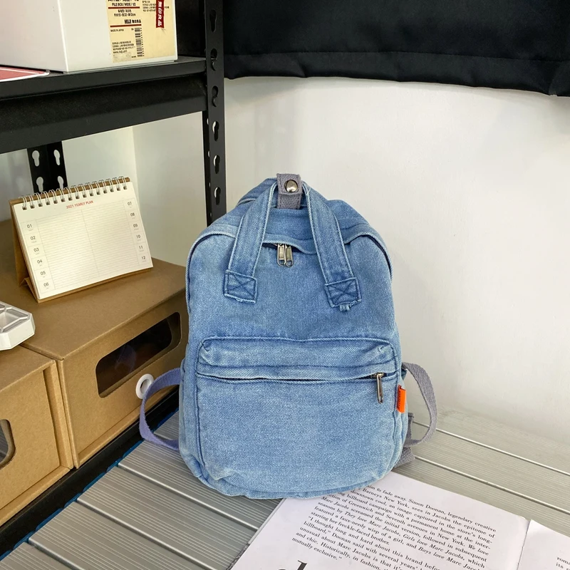 Small Denim Backpacks For Women Cute Little Portable Backpack 100% Cotton School Bags For Teenage Girls Fashion Casual Packages