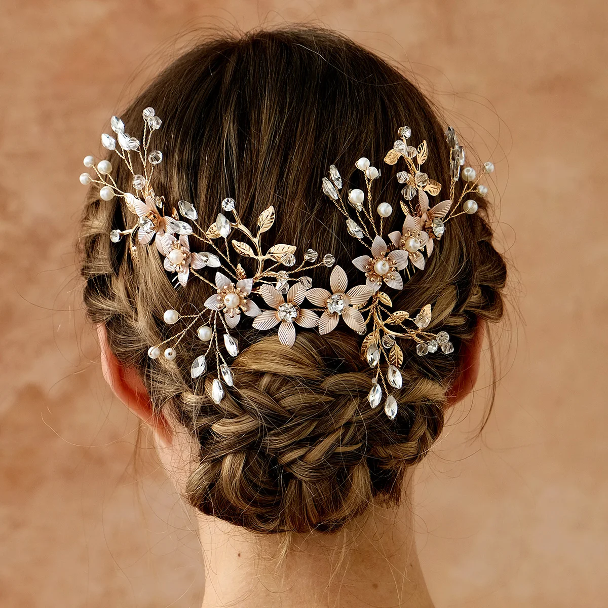 

Delicate Handmade Floral Double Comb Hairband Alloy Leaf Elegant Pearl Crystal Hair Clip For Women Party Hair Accessories