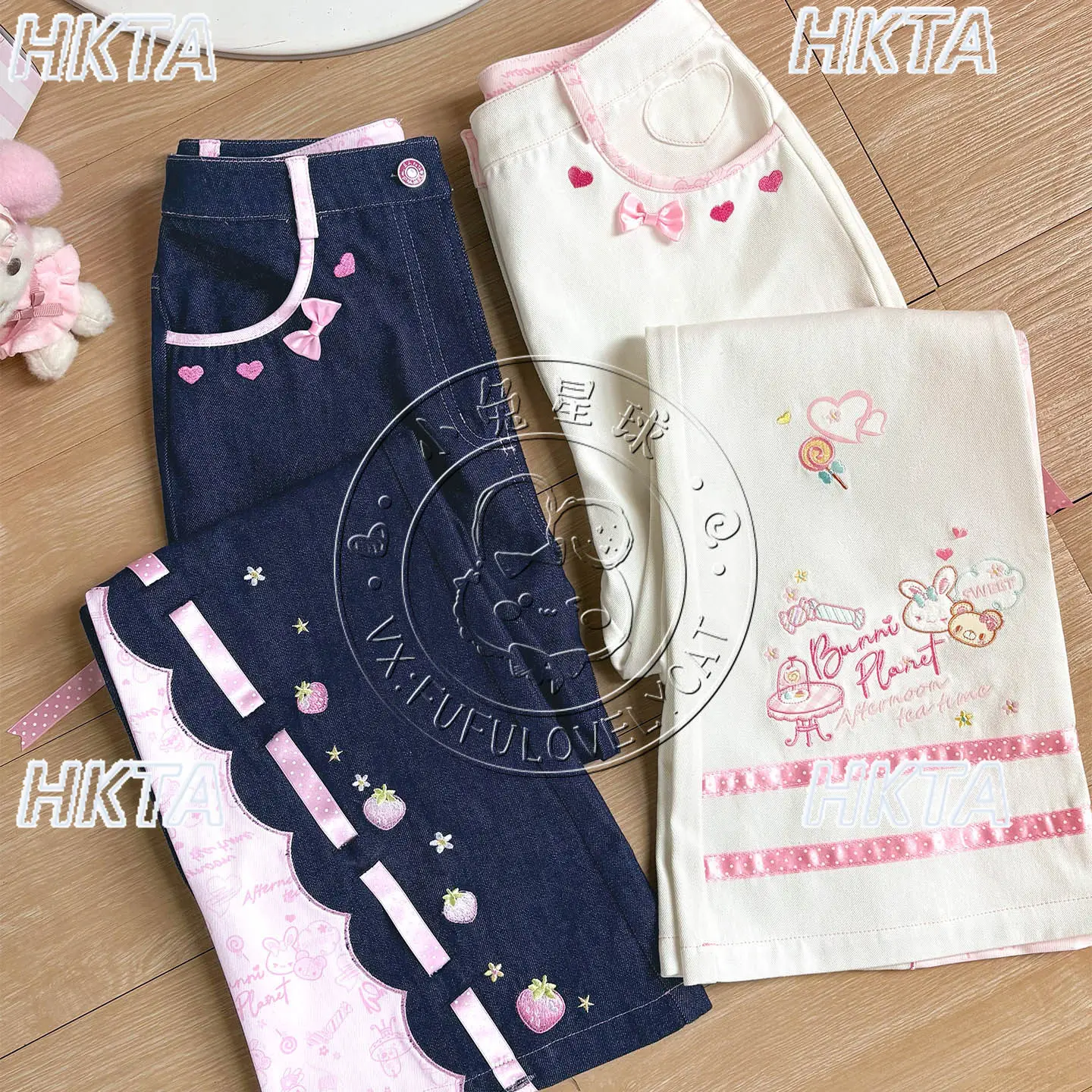 Japanese Sweet Strawberry Rabbit Embroidered Jeans Autumn Summer Cute Flared Leg Slimming Casual Pants Women Lolita Denim Pants