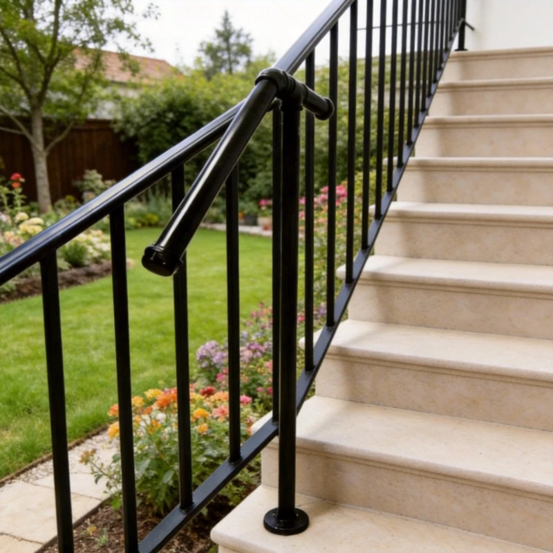 Elderly Person Handrails for Outdoor Steps, Water Pipe Iron Stair Railing Fits 1 To 2 Steps, Handle with Installation Kit, Black