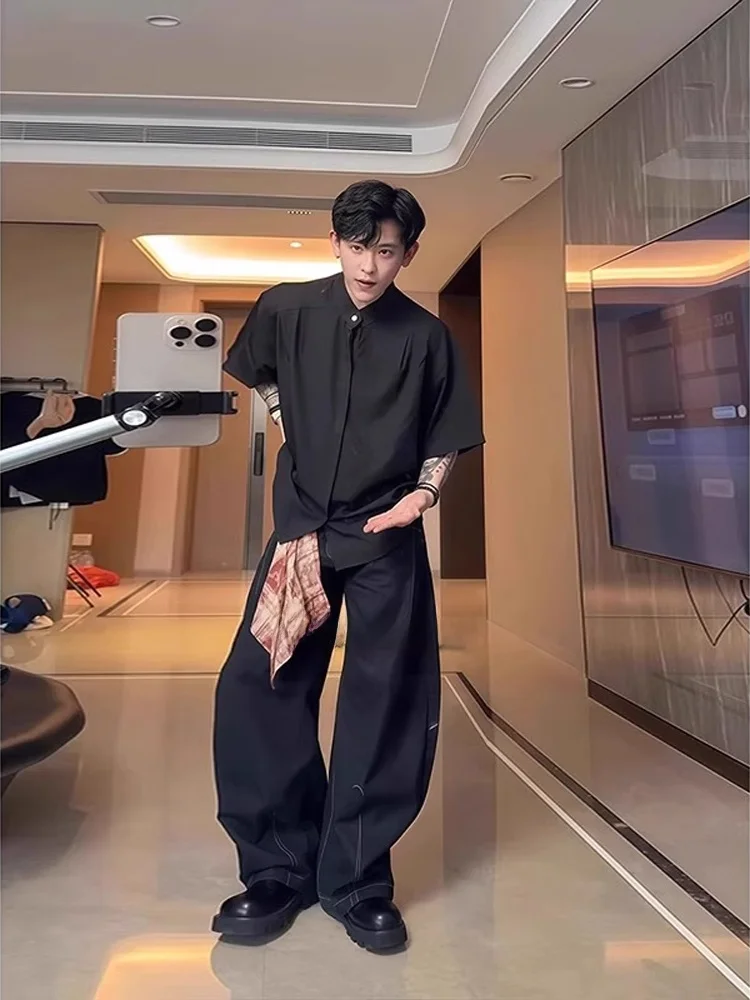 

New Chinese Sle Ice Silk ort Sve irt Set Men Summer Faionable Blade Jeans Casual Loose Fit Breathable Polyester