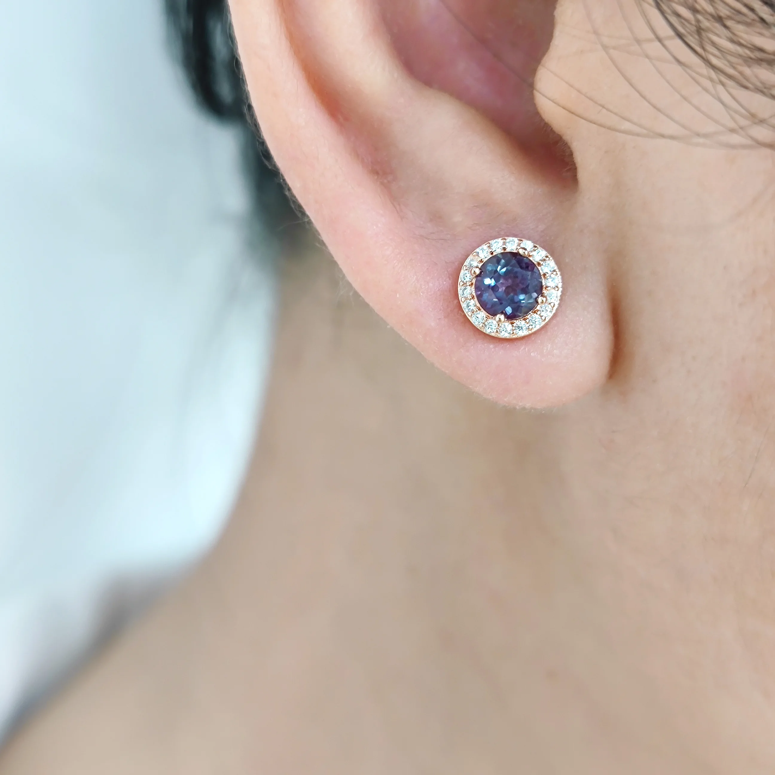 GEM'S BALLET Lab Alexandrite Gemstone Stud Earring 5mm Round Shape Main Store 925 Sterling Silver Earring Birthday Gift for Mom