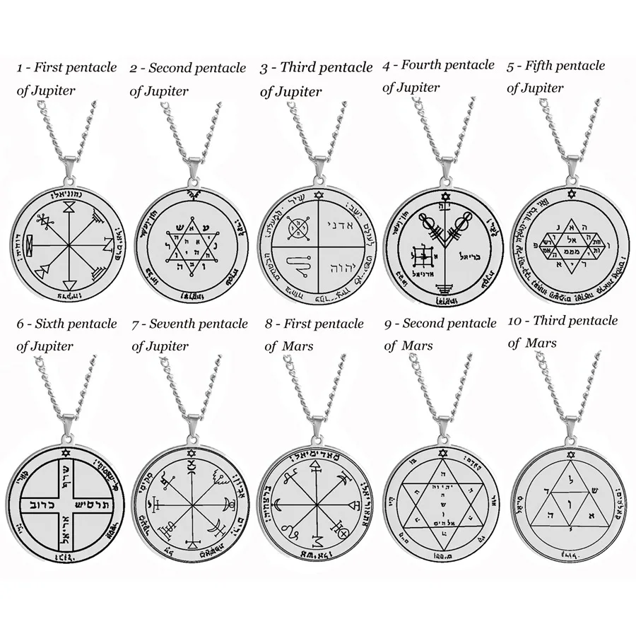 jupiter necklace Solomon Pentacles Seal of Jupiter Mars Mercury Moon Saturn Sun Venus Talisman Pendant Stainless Steel Necklace