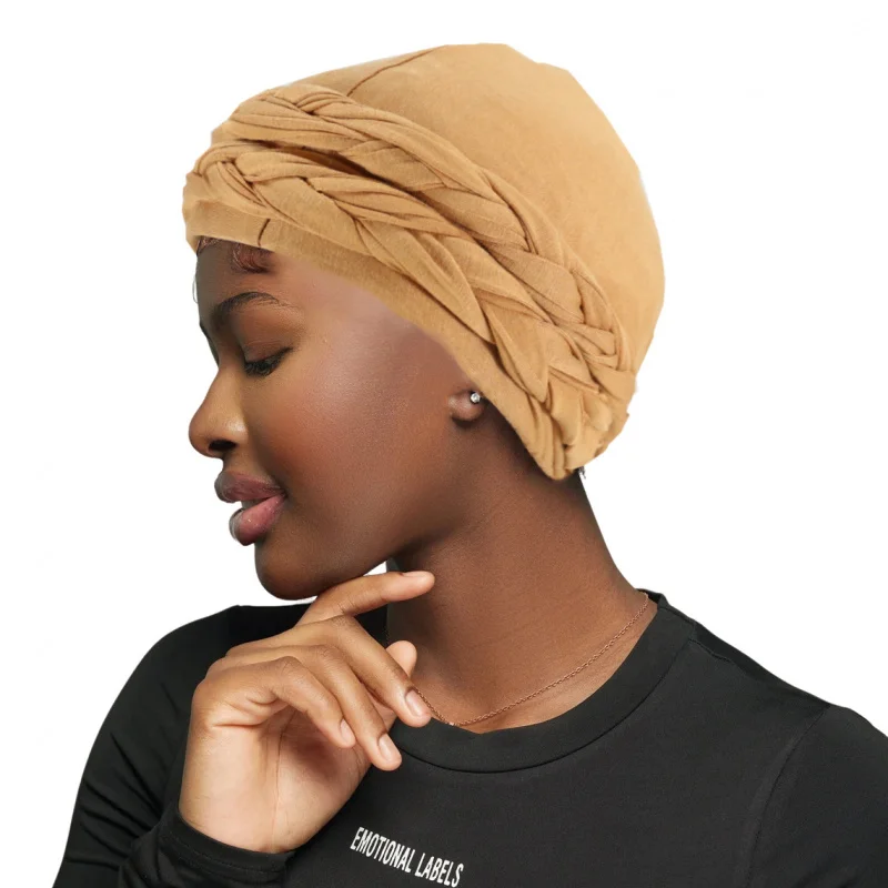 Man Woman Braided Twist Hat Large Elastic Satin Lined Beanie Caps Headscarf Turban Hats Unisex